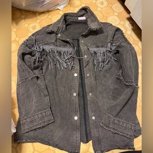 Pink lily Gray Fringe Denim Jacket